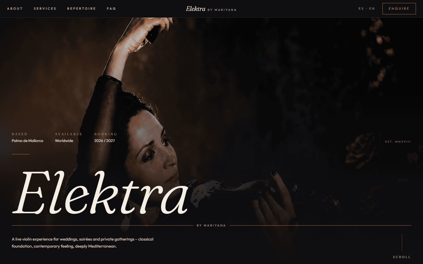 Elektra by Mariyana: La primera web de una violinista, rápida y con opción de reserva